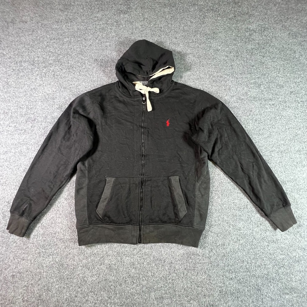 Polo Ralph Lauren Hoodie Mens Large Black Fleece Full Zip Pony Hooded Athleisure